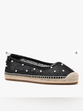 New Kate spade size 7  Black Mesh fishnet Pearl-Embellished Espadrille Flat